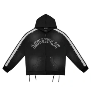 Rough Play Black With White Zip Up Hoodie