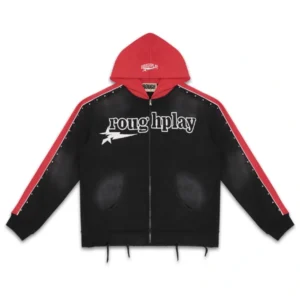 Rough Play Black With Red Zip Up Hoodie