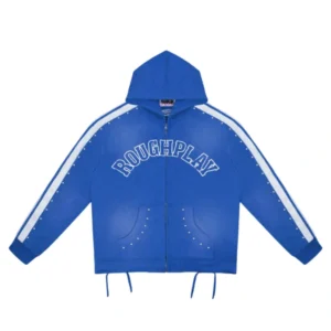 Rough Play Blue With White Zip Up Hoodie