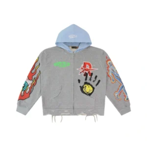 Rough Play Grey And Blue Zip-Up Hoodie