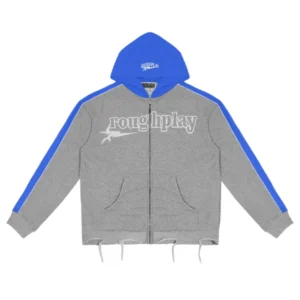 Rough Play Grey With Blue Zip Up Hoodie