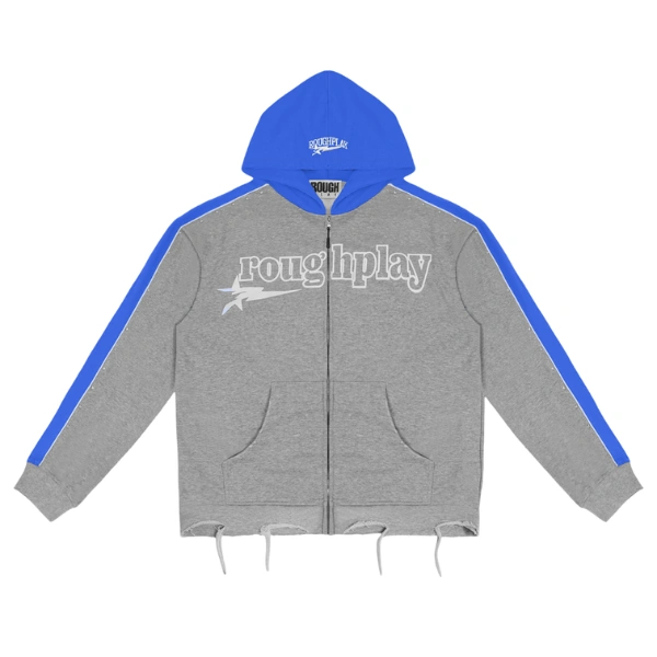 Rough Play Grey With Blue Zip Up Hoodie Rough Play Grey With Blue Zip Up Hoodie