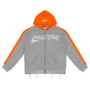 Rough Play Grey With Orange Zip Up Hoodie