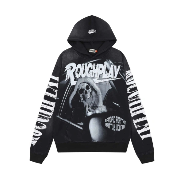 Rough Play Skull in Car Black Hoodie